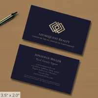 Navy Blue Luxury Gold Logo Business Card