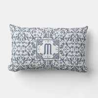 Denim Blue Ornate Monogram Lumbar Pillow