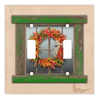 Southwest Chile Wreath on Green Wood Window  ...