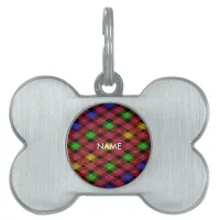 Gingham Check Multicolored Pattern Pet Tag