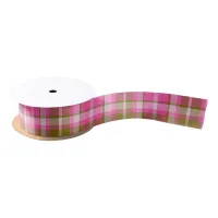 Tartan Pattern Hot Pink and Olive ID210 Satin Ribbon