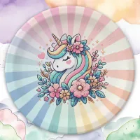 Magical Pink and Gold Unicorn and Flowers Paper Plates