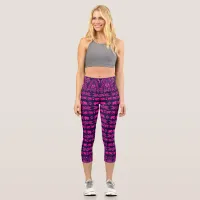 Ethnic Asian Elephants Blue Pink Capri Leggings