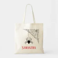 Personalized Black Spider and Spider Web Tote Bag