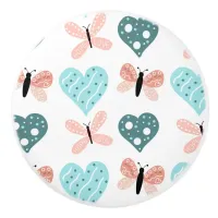 Butterflies and Hearts Teal and Pink  Ceramic Knob