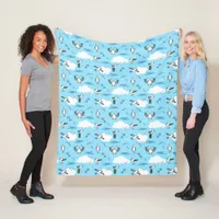 Blue and White Fun Seagulls Patterned Beach House Fleece Blanket