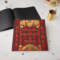 Elegant Vintage Damask Red  Foil Guest Book