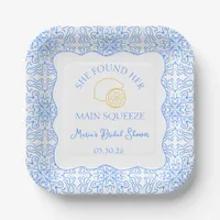 Main Squeeze Lemon & Blue Tiles Bridal Shower Paper Plates