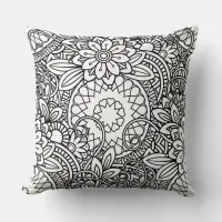 Bold Black and White Graphic Design Floral Throw Pillow