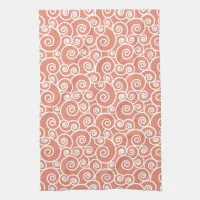 Pink Coral Blush Abstract Swirly Seashell Pattern Kitchen Towel