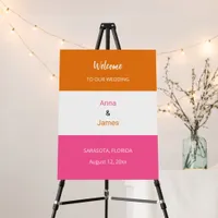 Colorful Orange Pink Wedding Welcome Sign