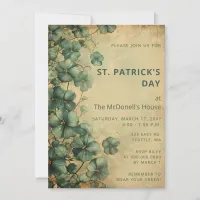 Vintage Rustic Green Gold Shamrock St Patricks Day Invitation