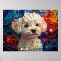 Bichon Frise Paper Quilling Art Dog Portrait Poster