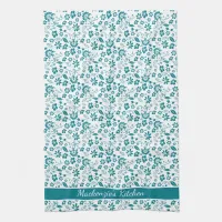 Girly Tropical Teal Turquoise Flowers Kitchen Towel