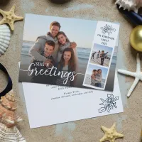 Beach Christmas Script 3 Photo Collage Holiday Card