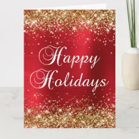 Gold Glitter Red Foil Big Happy Holidays Card