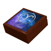 Grey Zodiac Aries & sign on blue galaxy | Gift Box