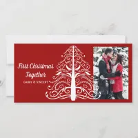 White Christmas Tree Red First Christmas Together Holiday Card