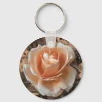 Artistic Cream Orange Rose Photo Keychain