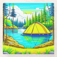 Tent Floating on the Lake Camping  Themed Glass Coaster