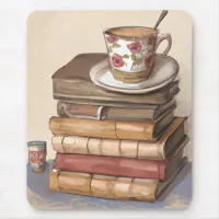 Old Vintage Books and a Cup of Coffee Mouse Pad