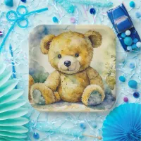 Watercolor Illustration Teddy Bear Baby Shower Paper Plates