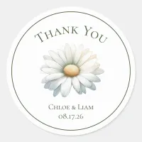 Elegant Daisy Flower Wedding Thank You Classic Round Sticker