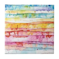 Watercolor Abstract Stripes Ceramic Tile