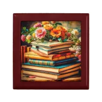 Antique Pile of Vintage Books and Flowers Gift Box