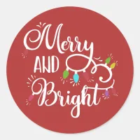 merry and bright holiday lights classic round sticker