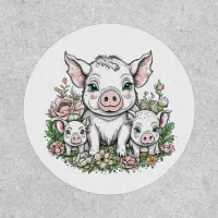 Cute Mama Pigs and Piglets in Flowers Patch