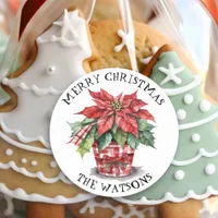 Christmas Watercolor Poinsettia Personalized Classic Round Sticker