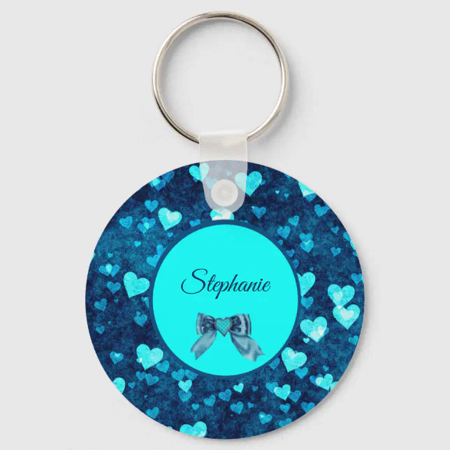 Vivid Blue Hearts Keychain