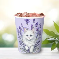 Elegant Lavender and Cat Birthday Paper Cups