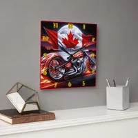 Flaming motorcycle rides under Canadian skies Square Wall Clock