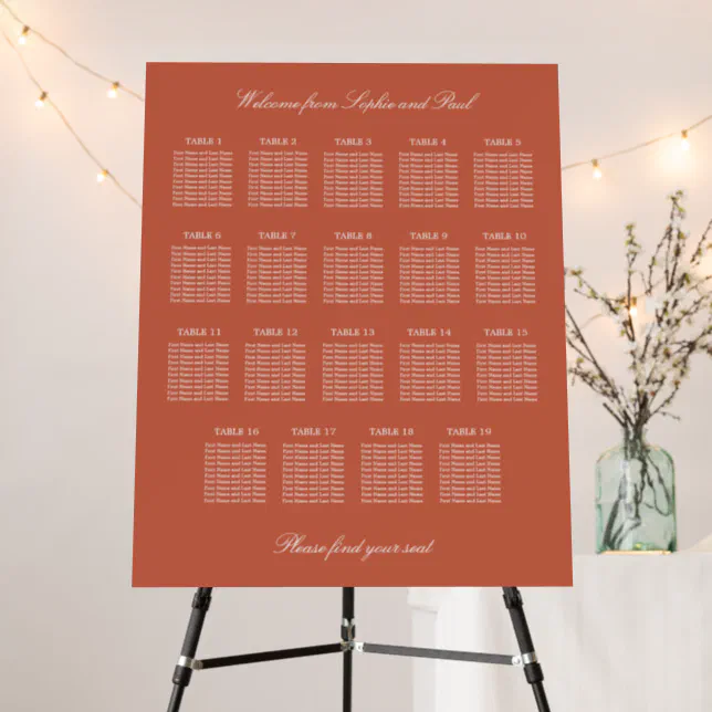 Terracotta 19 Table Wedding Seating Chart Foam Board