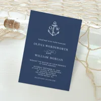 Navy Blue Nautical Anchor Monogram Minimal Wedding Invitation