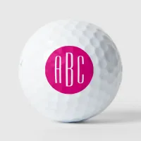 Modern Hot Pink and White Three Letter Monogram Golf Balls