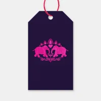 Asian Elephants Pink Blue Ethnic Gift Tags