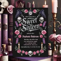 Dark Academia Gothic Silver Floral Sweet 16 Invitation