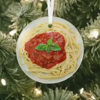 Funny Spaghetti Gag Gift Food Christmas Metal Orna Glass Ornament