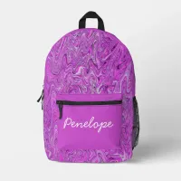 Liquid marble swirl purple pink custom name printed backpack