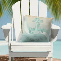 Beach House Nautical Anchor and Rope Aqua ID623 Throw Pillow