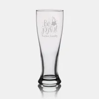 Monogram Family Name Be Joyful Christmas Etched  Pilsner Glass