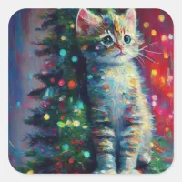 Cute Christmas Kitten  Square Sticker