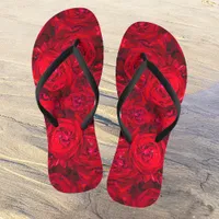 Red rose blossoms with dewdrops - photography flip flops