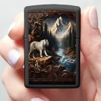 White Tiger In A Mountainous Landscape Zippo Lighter