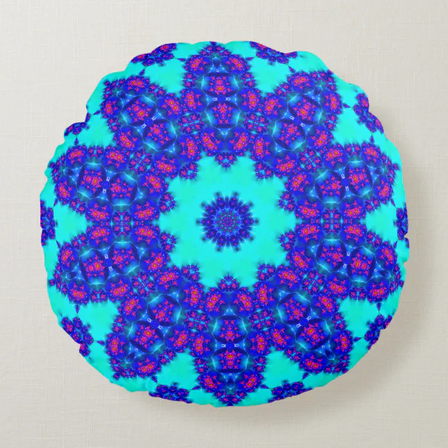 Magic Blue kaleidoscope flourished Round Pillow