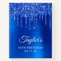 Dripping Royal Blue Glitter Glam 40th Birthday Notebook