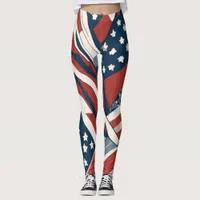 Abstract Stars and Stripes 4th of July Leggings